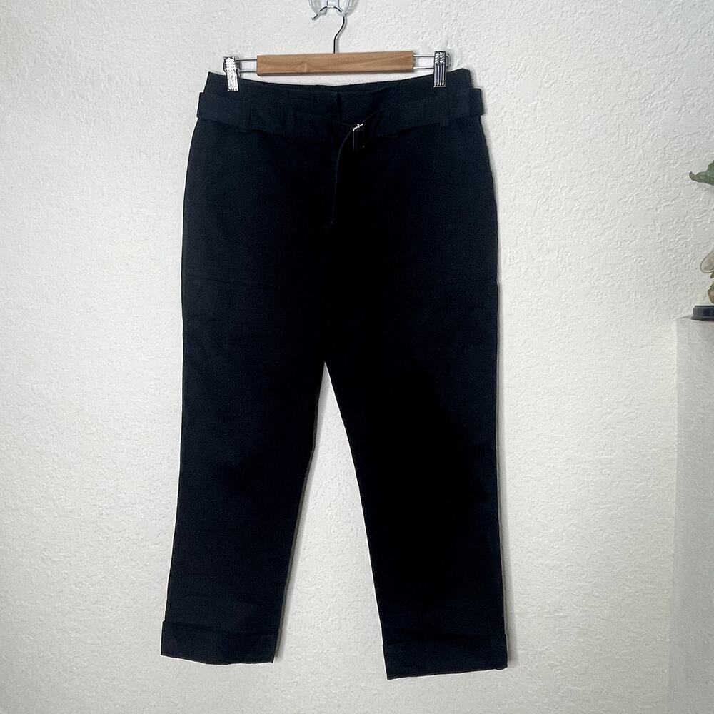 3.1 Phillip Lim Pants Womens 4 Black Belted Cropped Tapered Cotton Trousers